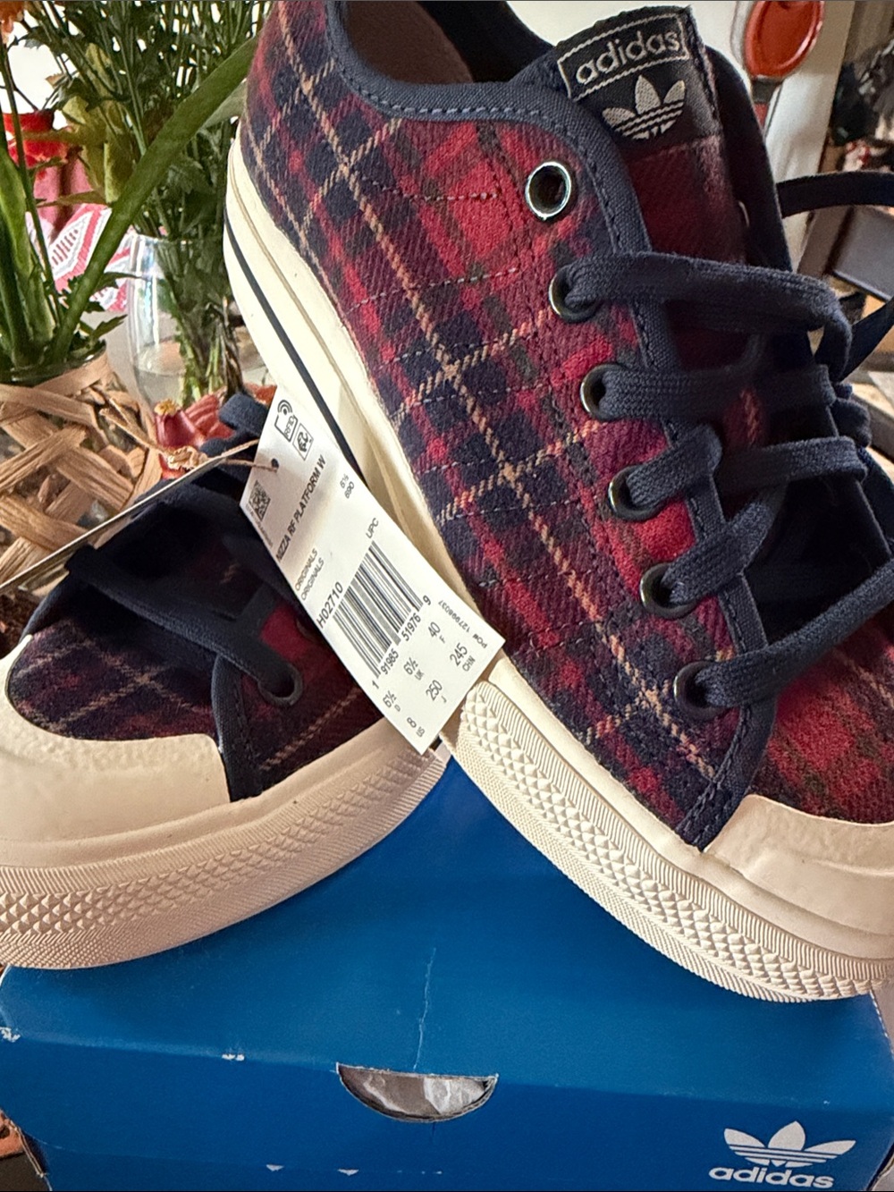 Adidas woman Niza RF platform Navy & Burgundy Plaid Sneakers